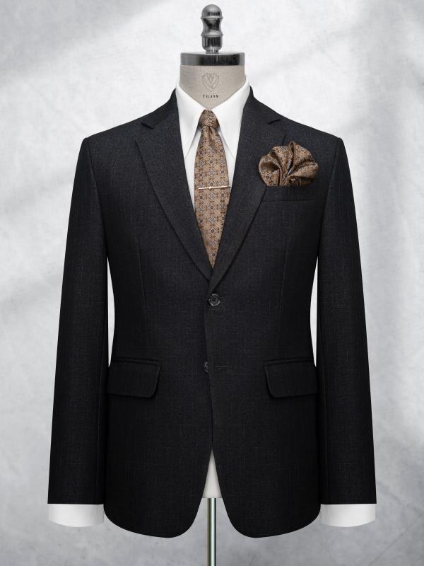 Bộ Suit Đen Kẻ Sọc Xước Trắng Classic Fit TGS398